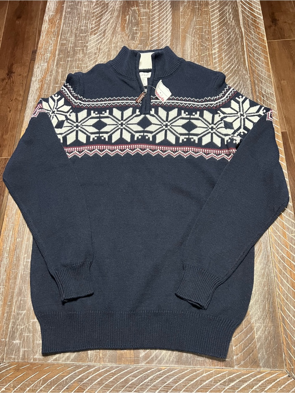 Aspen Men’s Quarter Zip Fisherman Style Snowflake Sweater Size Small